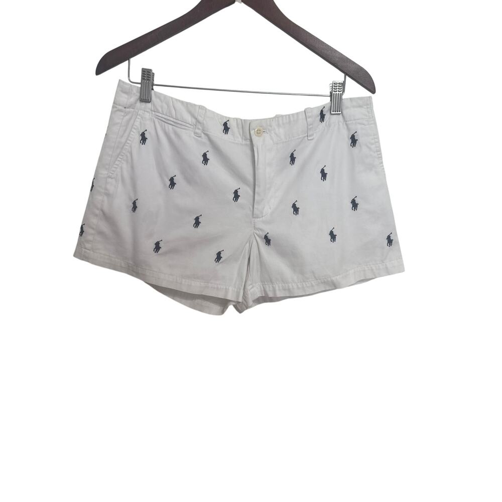 Polo Ralph Lauren White Pony bPrint Chino Shorts Women's Size 8 Preppy